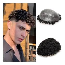 Perücken Afro Curly 0,12–0,14 mm Voll-PU-Injektionsbasis mit dünner Haut und gewellter Vorderseite, Herren-Toupet, Haarteil, 15 mm Locken, Ersatzsystem aus Echthaar Perücken für Männer(8x10) von GBEVAUEIO