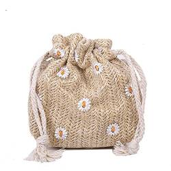 GBZHAOYAN strandtasche geflochten Stroh weben eimer taschen rattan frauen sommer strand umhängetaschen handtaschen totes casual handtaschen retro mini umhängetasche(White) von GBZHAOYAN