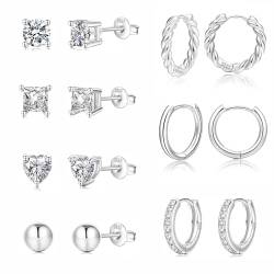 GEMAURA Ohrringe Silber,925 Creolen Silber Ohrringe Damen Hypoallergen Cubic Zirkonia Ohrstecker Silber Set Ohrringe Gold Damen Ohrstecker gold Creolen Ohrringe für Mehrere Piercings(7 Paar) von GEMAURA