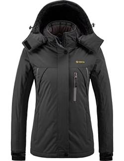 GEMYSE Damen Wasserdichte Berg-Skijacke Winddichte Fleece Outdoor-Winterjacke mit Kapuze (Eisen Grau,2XL) von GEMYSE