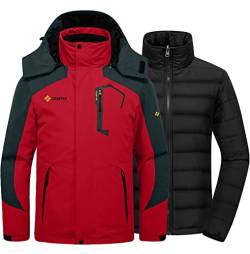 GEMYSE Herren Wasserdicht 3-in-1 Ski Schnee Jacke Puffer Liner Isoliert Wintermantel(Orientalisch Rot,L) von GEMYSE