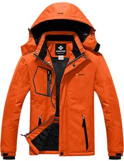 GEMYSE Herren wasserdichte Skijacke Winddichte Fleece Outdoor-Winterjacke mit Kapuze (Orange 02,2XL) von GEMYSE