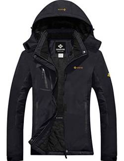 GEMYSE wasserdichte Berg-Skijacke für Frauen Winddichte Fleece Outdoor-Winterjacke mit Kapuze (Schwarz,M) von GEMYSE