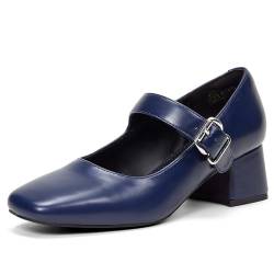 GENSHUO Mary Jane Damen Pumps mit Chunky Low Heel, Rundzehen, klassische Kleid-Schuhe für Frauen,Marineblaue Damenschuhe,42 EU von GENSHUO