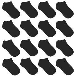 GENTABY Jungen Schwarz Socken Kinder Trainer Weiß Socken Mädchen Knöchelsocken 16 Paare Low Cut Athletic Socken Kleinkind Sport Laufen für 7-10 Jahre Jungen Schule Socken von GENTABY