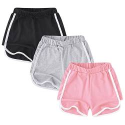 GENTABY Mädchen Shorts Gym Running Baumwolle Sommer Hosen Tanzen Casual Wear 3 Pack 11-12 Jahre Mädchen Schwarze Shorts Kinder Athletische Hosen von GENTABY