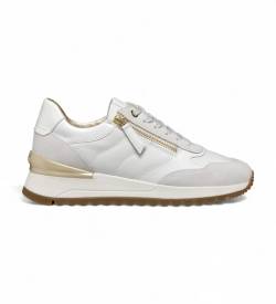 GEOX für Damen. D4600A 08522 Desya Off-White Leder-Sneakers (38), Weiß, Wohnung, 1 bis 3 cm, Reißverschluss, Lässig von GEOX