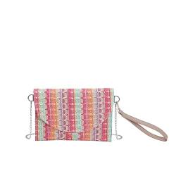 GETBSTOOP Boho-Clutch-Geldbörse aus Stroh mit Kettenriemen, bunt gestreift, Sommer-Strand-Handtasche, Umhängetasche, Umhängetasche von GETBSTOOP