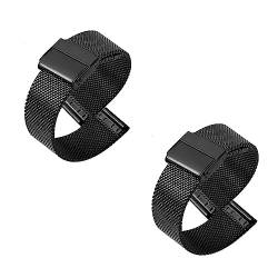 2 Stück Uhrenarmbänder für Damen 10MM–22MM Uhrenarmband Milan Mesh Edelstahl Sportarmband Faltschließe für Smartwatch-Zubehör(Black,12MM) von GEZHUCAO