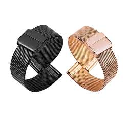 GEZHUCAO Smart Watch Armbänder 10mm 12mm 14mm 16mm 18mm 20mm 22mm 24mm Modische Milanese Mesh Uhrenarmbänder Schnellverschluss Edelstahl für Männer Und Frauen 2 Stück(Black+Rose Gold,10MM) von GEZHUCAO