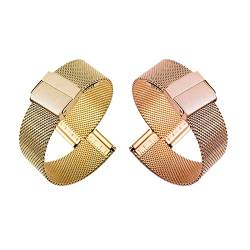 GEZHUCAO Smart Watch Armbänder 10mm 12mm 14mm 16mm 18mm 20mm 22mm 24mm Modische Milanese Mesh Uhrenarmbänder Schnellverschluss Edelstahl für Männer Und Frauen 2 Stück(Gold+Rose Gold,21MM) von GEZHUCAO