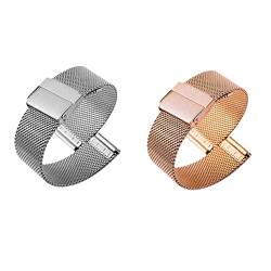 GEZHUCAO Smart Watch Armbänder 10mm 12mm 14mm 16mm 18mm 20mm 22mm 24mm Modische Milanese Mesh Uhrenarmbänder Schnellverschluss Edelstahl für Männer Und Frauen 2 Stück(Silver+Rose Gold,20MM) von GEZHUCAO