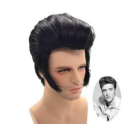 Herren Rock Sänger Elvis Aron Presley Cosplay Perücke Party Elvis Presley Schwarz Synthetische Party Haar Perücke + Perücke Cap von GGOII