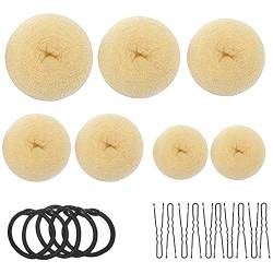 Donut Hair Bun Maker Set 7 Stück - Frisurenhilfe Set mit 5 elastischen Haarband, 10 U-Form Haarspange Haarnadel, Haarknoten Former Set für Kinder Mädchen Frauen (Weiß) von GHEART