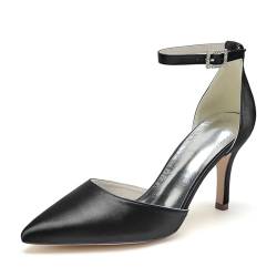 GHSIRUEU Brautschuhe Damen Spitze Zehen Stöckel Absatz Knöchelriemen Spangenpumps Hochzeit Gast Schuhe,Schwarz,35 EU von GHSIRUEU