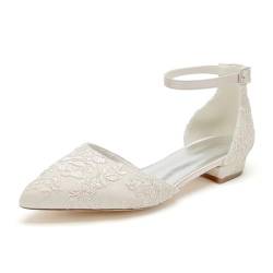 GHSIRUEU Damen Geschlossene Ballerinas Brautschuhe Knöchelriemen Spitze Hochzeitsschuhe Flache Schuhe,Champagne,37 EU von GHSIRUEU