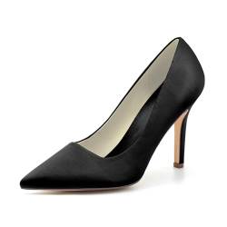 GHSIRUEU Damen Geschlossene Zehen Absatzschuhe Slip auf Pumpen Bequem Satin Hochzeitsschuhe Brautschuhe,Schwarz,37 EU von GHSIRUEU