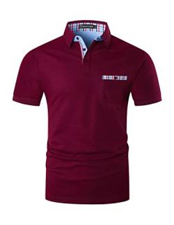 GHYUGR Poloshirts für Herren Kurzarm T-Shirt Kontrastblende Plaid spleißen Polohemd,Rot 1,XXXL von GHYUGR