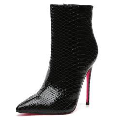 GIARO Talia High Heels Stiefeletten, Halbstiefel mit Pinker Sohle und 12 cm Stiletto Absatz, Damen Schlupfstiefeletten, Winterstiefel, Ankle Boots, Schlupfstiefel in Größe 41, Schwarz Schlangenmuster von GIARO