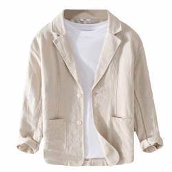 GIBZ Herren Leinen Blazer für Frühling Sommer Lockere Vielseitige Einfache Anzugjacke Gekerbter 2 Knopf Anzug Sakko mit Tasche Beige S von GIBZ