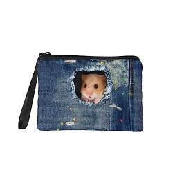 GIFTPUZZ Niedliche Geldbörse für Frauen Mikrofaser Fleece Tragbare Wristlet Pouch Wechselkarten Halter Reißverschluss Brieftasche, Denim Hamster, Einheitsgröße, Casual von GIFTPUZZ