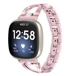 GIMart Kompatibel für Fitbit Versa 3 Metallband, Frauen Mädchen Slim Bling Edelstahl Versa 3 Armband Ersatz Uhrenarmband Band Armband für Fitbit Sense Smartwatch (Rose Pink) von GIMart