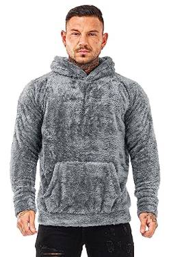 GINGTTO Herren Fuzzy Sherpa Sweatshirt Fashion Pullover Fleece Hoodies Herren Fleece Hoodie Grau 3XL von GINGTTO