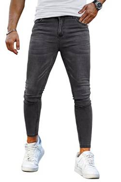 GINGTTO Skinny Jeans Herren Slim Fit Stretch Super Skinny Denim Hose Grau 28W/30L von GINGTTO