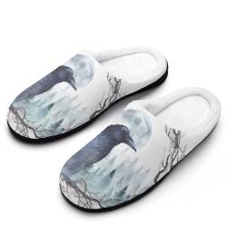 GIOKQB Schwarzer Vogel Hausschuhe Damen Warme Kunstwolle Memory Foam Slippers Rutschfeste Pantoffeln von GIOKQB