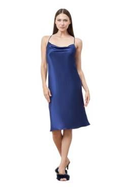 GIONA Damen-Nachthemd aus Satin,Lang-Kleid, Spaghettiträger, sexy Dessous, Nachtwäsche, Wasserfallausschnitt, elegant, Seide (NavyBlue, M) von GIONA