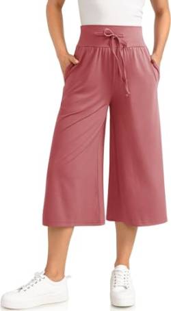 GITVIENAR Damen 3/4 Culotte Hose Freizeithose Outdoor Leichte Sporthose Lockere Traininghose Indoor Yogahose Weites Bein Elastischer Bund Tasche für Casual, Yoga, Fitness (Rosa,XL) von GITVIENAR