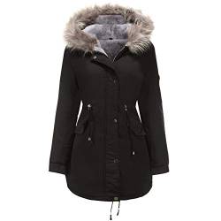 GITVIENAR Winterjacke Damen Mantel mit Kunstpelz Winterparka Übergangs Trenchcoat mit Kunstfell Kordelzug (Schwarz, 3XL) von GITVIENAR