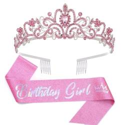 GIVBRO Strass-Tiara-Krone mit Kämmen für Geburtstag, Mädchen, Schärpe, Bälle, Party-Kostüme, Geburtstagsdekorationen, Zubehör für Frauen und Mädchen, Einheitsgröße, Metall von GIVBRO