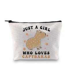 Capybaras Make-up-Tasche, Capybara-Liebhaber-Zubehör, riesiges Cavy Nagetier-Geschenk, Tier-Themen-Geschenk, Just Who Loves Capybaras Kosmetiktasche, Loves Capybaras Beige, Segeltuch-Kosmetiktasche von GJTIM