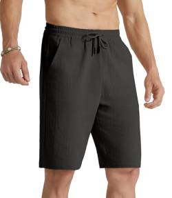 GLESTORE Kurze Hosen Herren Shorts Sommer Bermuda Herren Shorts Chino Leinen Hosen Kurze Schwarz L von GLESTORE