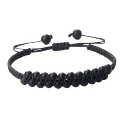 GMVVAC Armband Herren Perlen, Armbänder Aus Natursteinkristall, Mattschwarz, Doppellagig, Modisches Meditationsarmband, Verstellbare Geflochtene Armbänder Für Damen Und Herren von GMVVAC