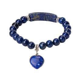 GMVVAC Kristall Armband, Armbänder Aus Natürlichem Edelsteinkristall, Lapislazuli, Elegantes Quadratisches Perlenarmband, Mit Herzanhänger, Glücksbringer, Stretch-Armband Für Frauen Und Männer von GMVVAC