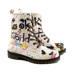 GOBY Long Boots - Handgefertigte Vegane Damenstiefel mit Print - Bequem - Langlebig - Multicolor Finish - Outdoor-Beständigkeit Mode-Booties - At The World Different von GOBY