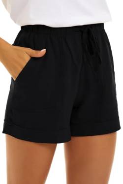 GOLDPKF Damen Shorts Sommer Kurze Hosen Lockere Leinen Shorts Für Frauen Mode Shorts Frauen Schwarz Kleine 38 von GOLDPKF