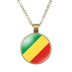 GONMFKM Modische Nationalflaggen-Halskette Von Kongo Brazzaville – Emblem-Glas-Cabochon-Anhänger, Pullover-Kette, Patriotisches Geschenk, Accessoires, Souvenir, Patriotischer Schmuck Für Damen Und H von GONMFKM