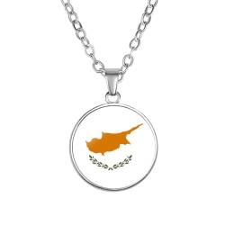 GONMFKM Modische Zypern-Flagge-Anhänger-Halskette – Trendige Ethnische Asiatische Land-Glas-Cabochon-Pullover-Kette, Für Damen Und Herren, Patriotischer Charm-Schmuck, Halsband, Geschenk-Accessoires von GONMFKM