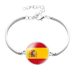 GONMFKM Modisches Armband Mit Spanien-Flagge – Modischer Zeitstein-Armreif Mit Nationalflagge, Verstellbar Für Damen Und Herren, Glaskuppel-Cabochon-Armband, Schmuck, Paar, Geschenk, Accessoires, We von GONMFKM