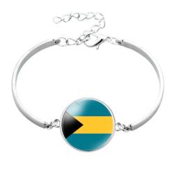 GONMFKM Modisches Bahamas-Nationalflaggen-Armband – Nordamerika-Land, Verstellbare Kette, Glaskuppel, Cabochon-Charm-Armreif, Ornament-Armband, Schmuck, Geschenk-Accessoires Für Männer Und Frauen, W von GONMFKM