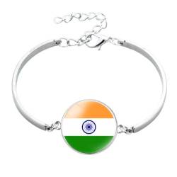 GONMFKM Modisches Indien-Flaggen-Armband – Asiatische Länder, Kulturelement, Glaskuppel, Cabochon-Handkette, Armband, Verstellbarer Armreif, Schmuck, Geschenkzubehör Für Männer Und Frauen, Weiß, Lan von GONMFKM