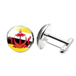 Persönlichkeit Brunei Flagge Manschettenknöpfe Mode Welt Land Nationalflagge Männer Hemd Manschettenknöpfe, Mode Runde Glaskuppel Charm Schmuck Accessoires Geschenk, Weiß, Lang: 1,6 Cm von GONMFKM