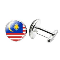 Persönlichkeit Malaysische Nationalflagge Von Manschettenknöpfen Glaskuppel Charm Hemdknöpfe Manschettenknöpfe, Für Herren Business Hochzeit Party Schmuck Accessoires Geschenk, Weiß, Lang: 1 von GONMFKM