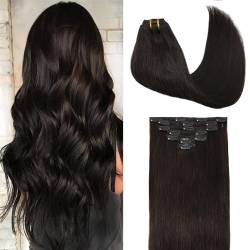 GOO GOO Clip in Extensions Echthaar, 60cm 120g 7pcs, #2 Dunkel Braun, Remy Clip in Haarverlängerung Echthaar Natürliche Echthaar Extensions Clip von GOO GOO