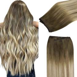 GOO GOO Tressen Echthaar Remy Weft Extensions Echthaar ressen Extensions Echthaar Sew in Hair Extensions #3/8/613 Walnussbraun bis Aschbraun und Bleichblond 20inch 100g von GOO GOO