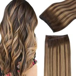 GOO GOO Tressen Echthaar Remy Weft Extensions Echthaar ressen Extensions Echthaar Sew in Hair Extensions Balayage #4/27/4 Balayage Schokoladenbraun bis Karamellblond 24inch 120g von GOO GOO