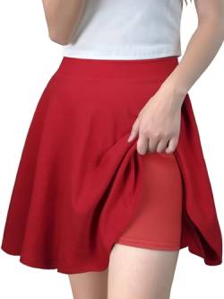 GOOBGS Women's Casual Versatile Mini Skater Stretchy Skirt with Shorts Red Medium von GOOBGS